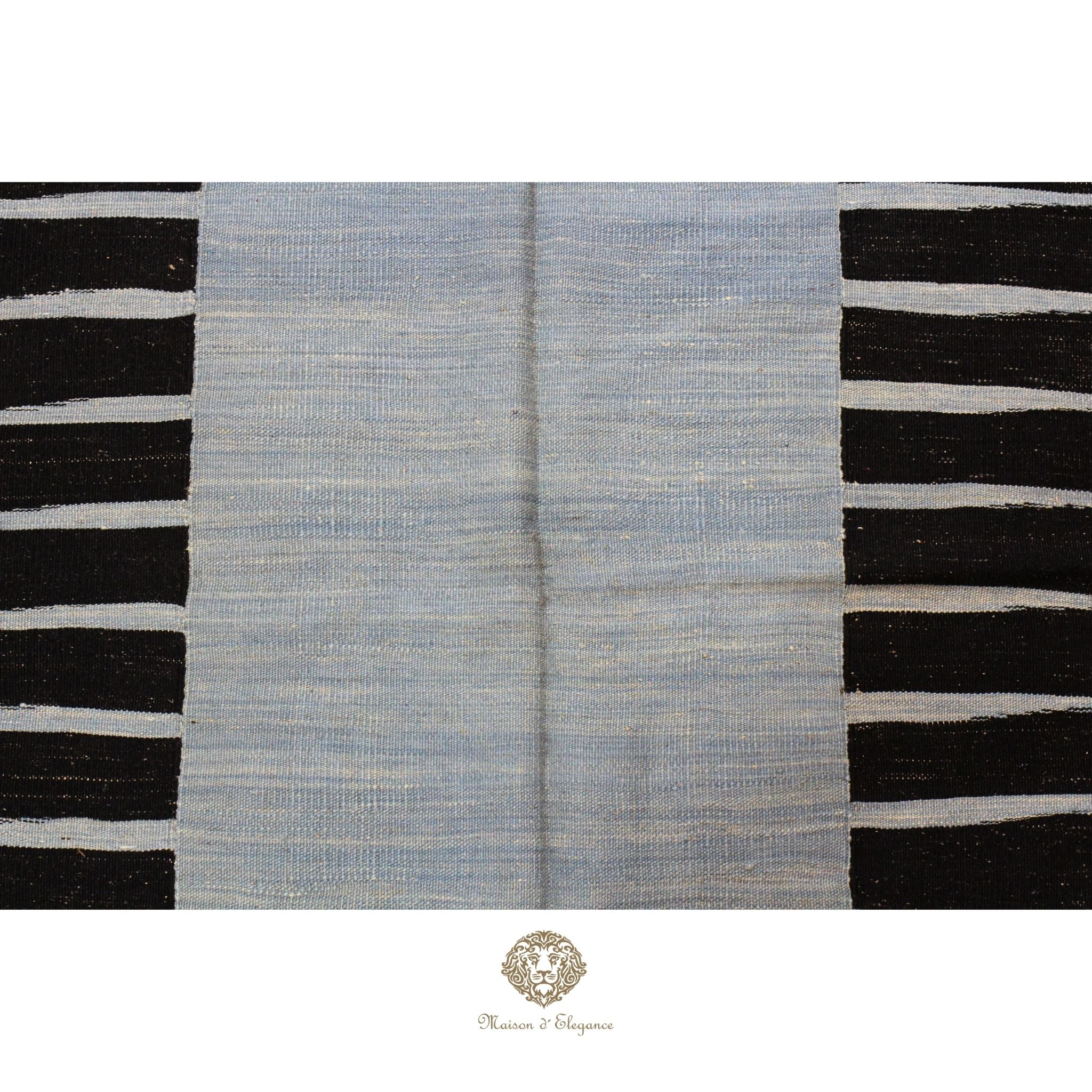 Alfombra Kelim Kia Sar Negra Centro Celeste Lana 254 x 179 cm