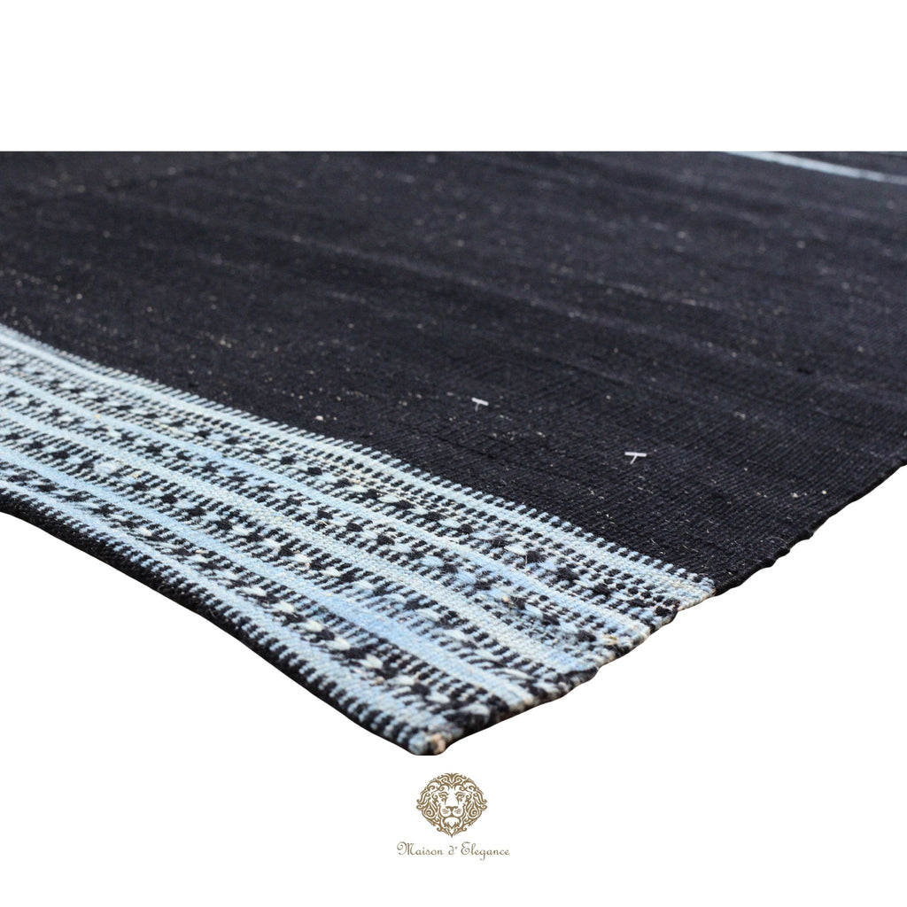 Alfombra Kelim Kia Sar Negra Centro Celeste Lana 254 x 179 cm