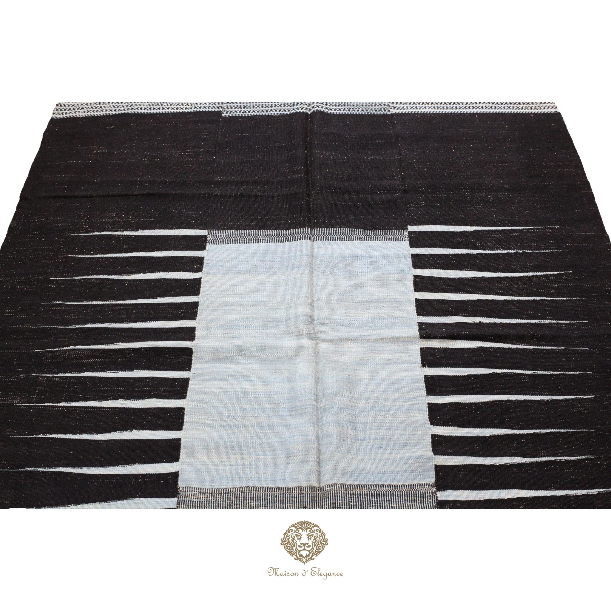 Alfombra Kelim Kia Sar Negra Centro Celeste Lana 254 x 179 cm