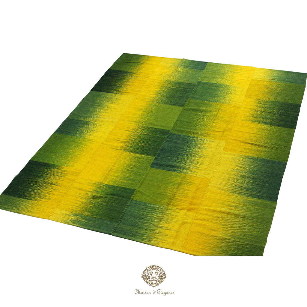 Alfombra Kelim Kia Sar Amarillo Verde Intenso Lana 252 x 202 cm