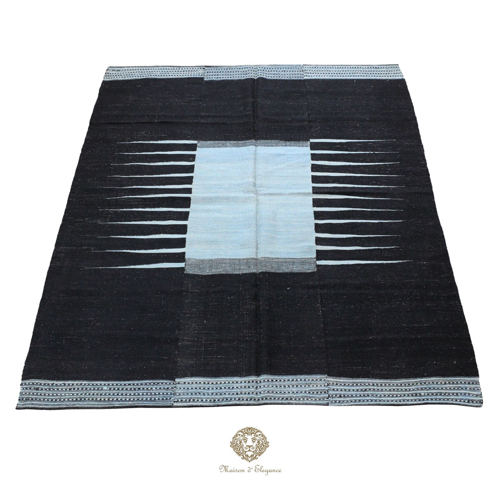 Alfombra Kelim Kia Sar Negra Centro Celeste Lana 254 x 179 cm