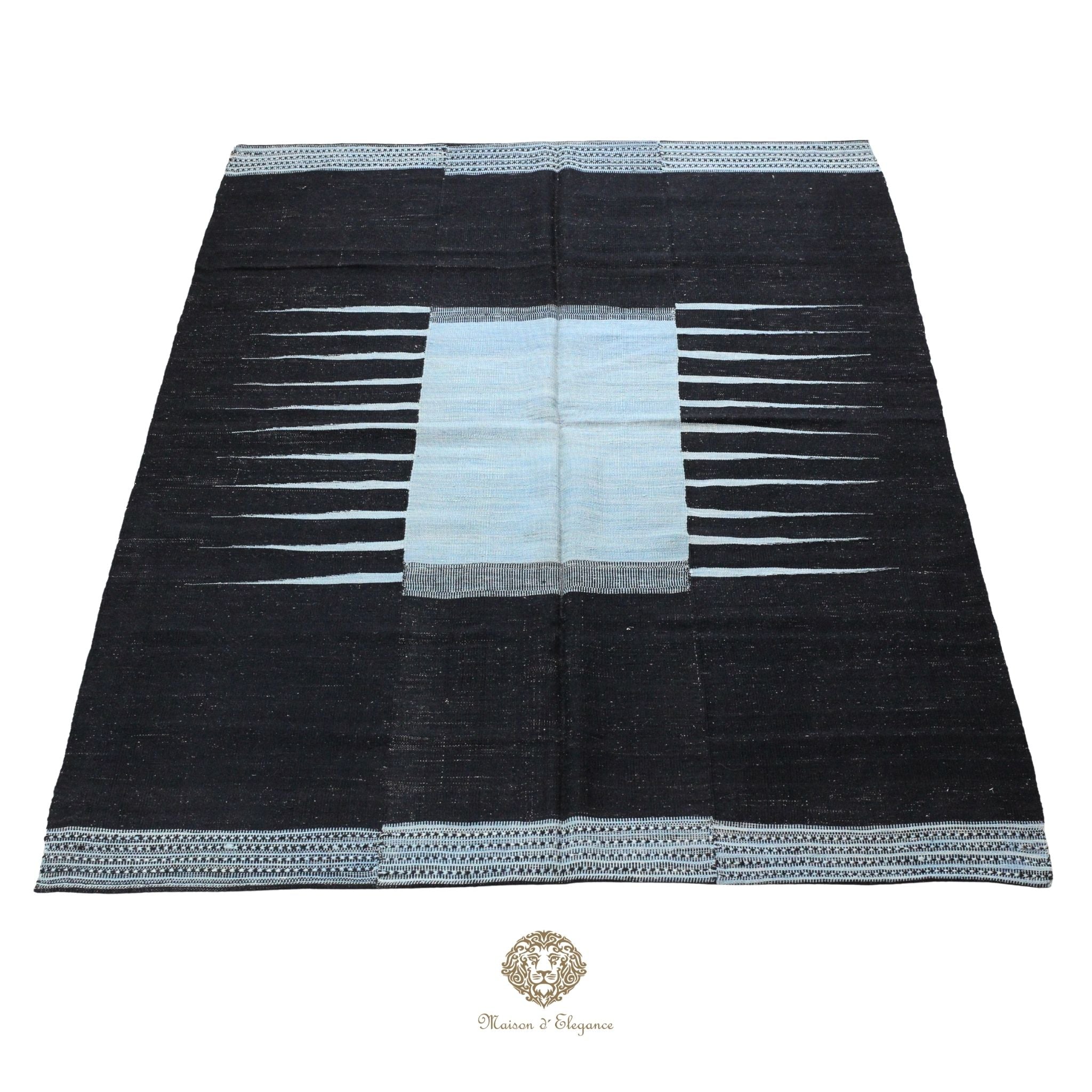 Alfombra Kelim Kia Sar Negra Centro Celeste Lana 254 x 179 cm