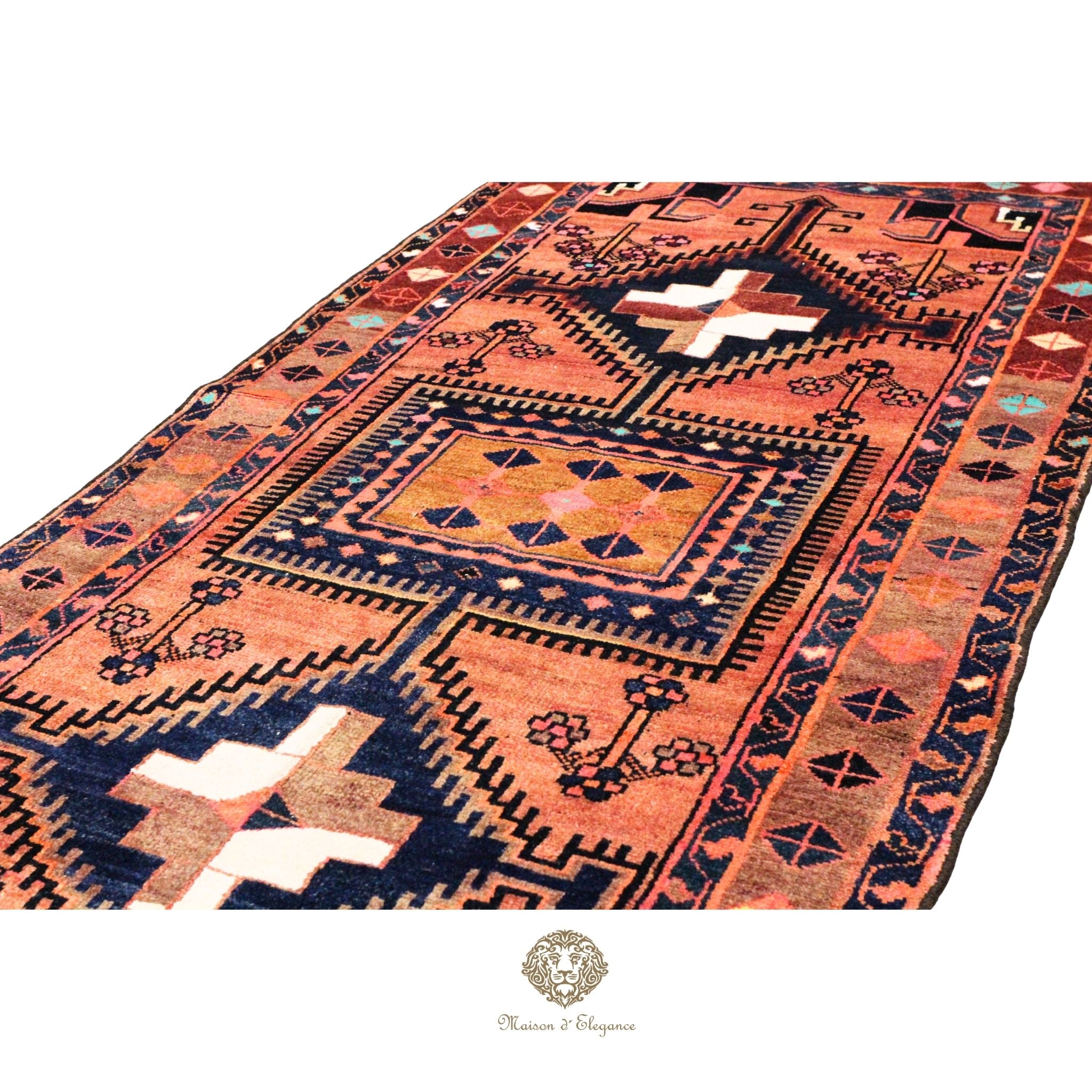Alfombra Hamedan Lana Doble Centro Geométrico Persa 250 x 118 cm