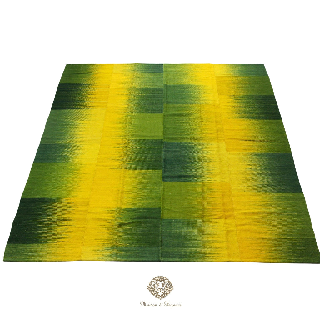 Alfombra Kelim Kia Sar Amarillo Verde Intenso Lana 252 x 202 cm
