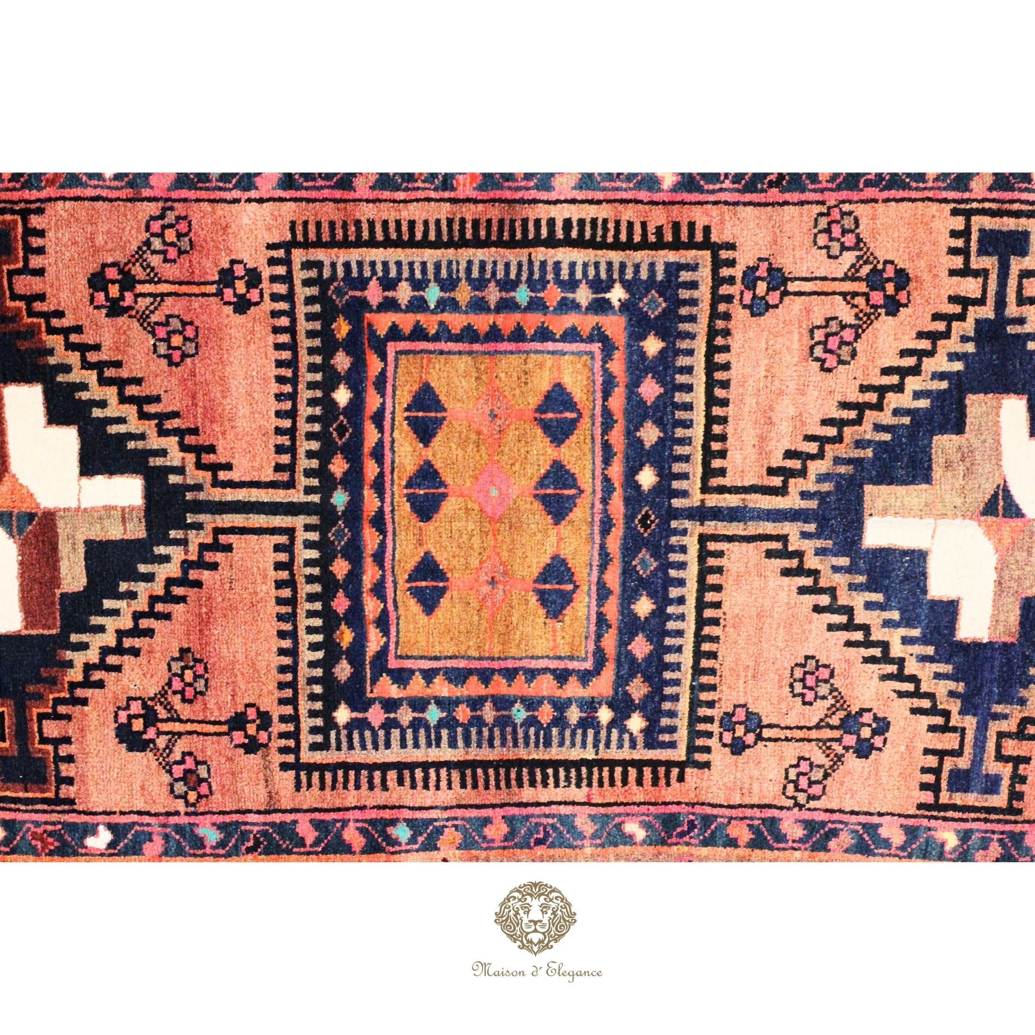 Alfombra Hamedan Lana Doble Centro Geométrico Persa 250 x 118 cm