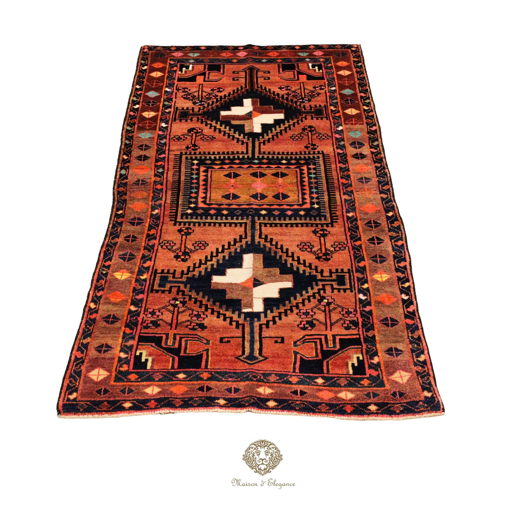 Alfombra Hamedan Lana Doble Centro Geométrico Persa 250 x 118 cm