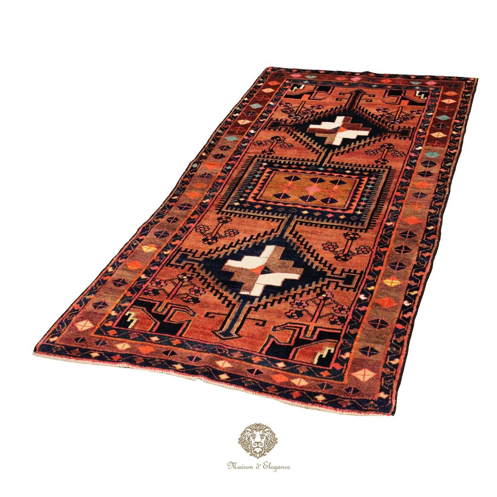Alfombra Hamedan Lana Doble Centro Geométrico Persa 250 x 118 cm