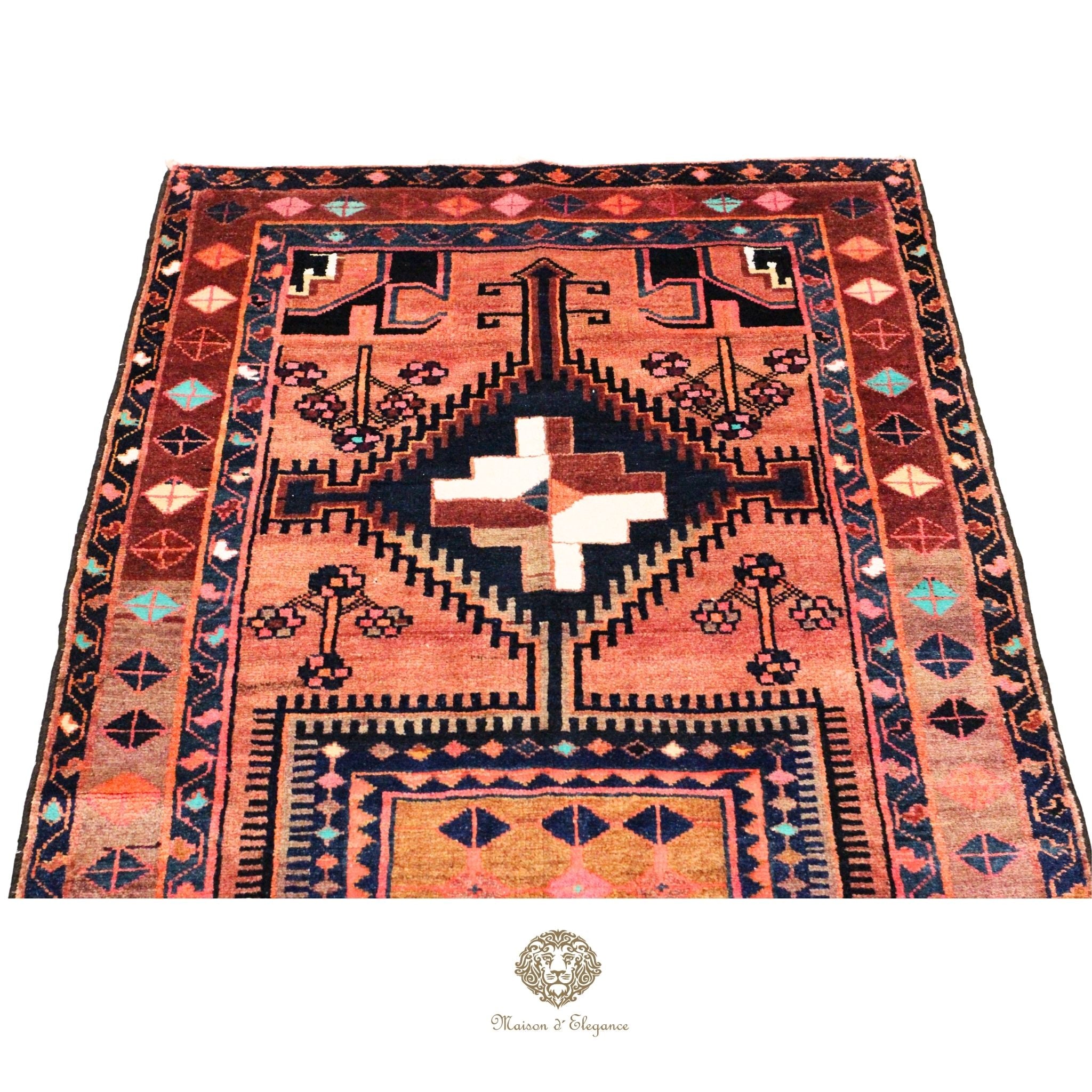 Alfombra Hamedan Lana Doble Centro Geométrico Persa 250 x 118 cm