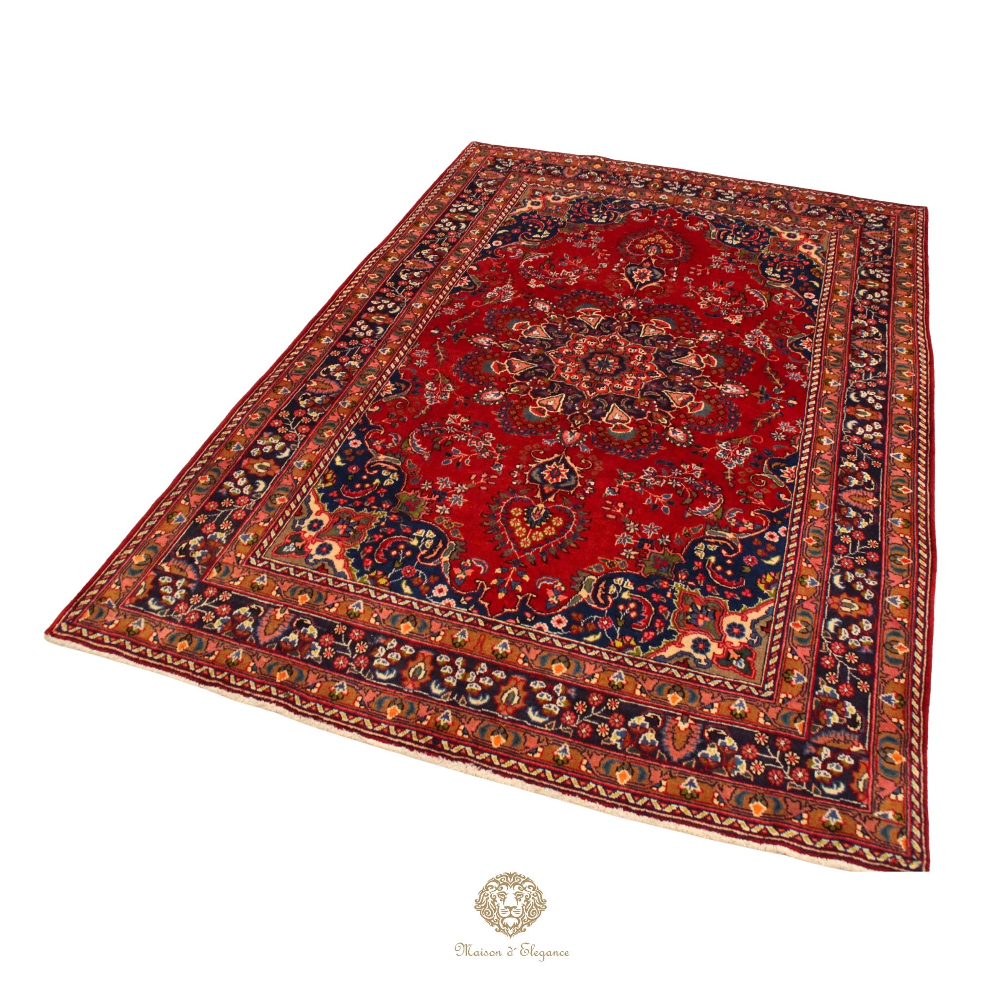 Decorative rug with intricate patterns on a white background