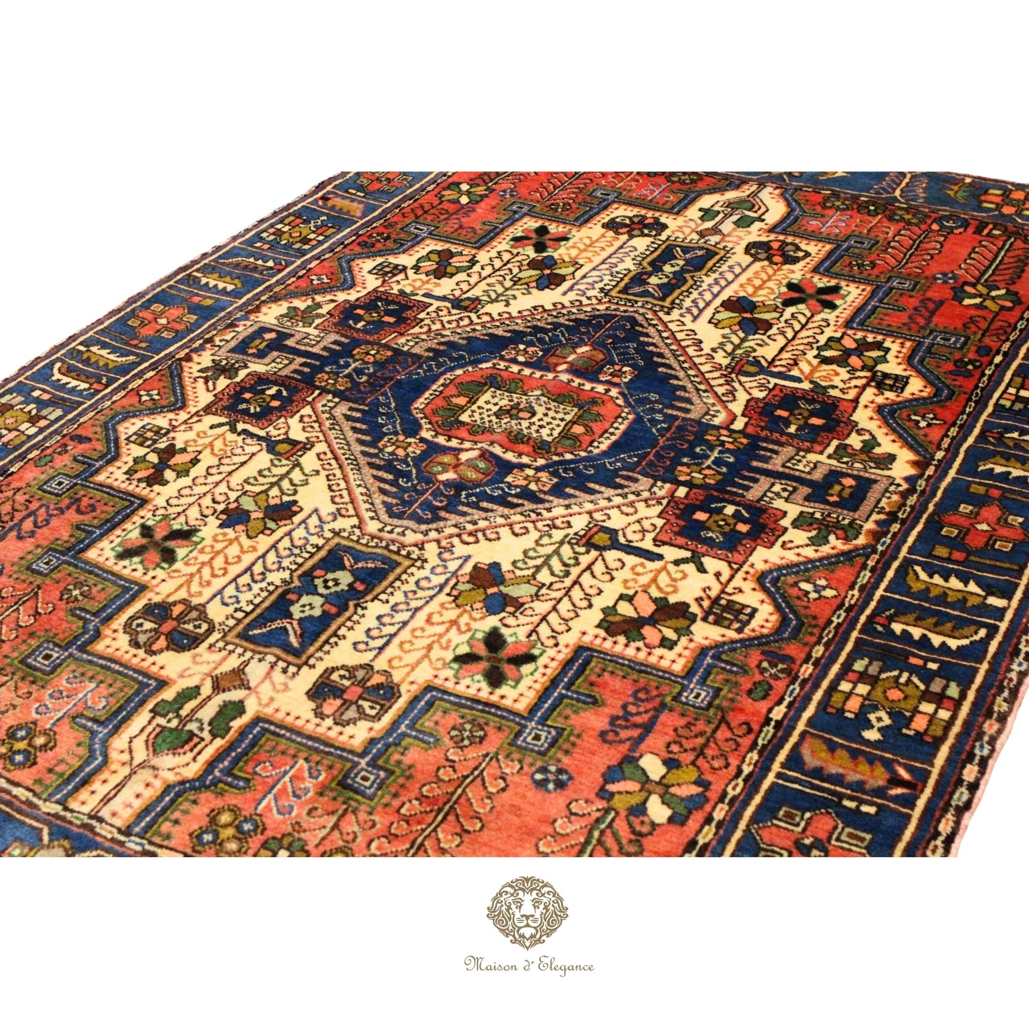 Alfombra Hamedan Lana Centro Geométrico Persa Tradicional 206 x 140 cm