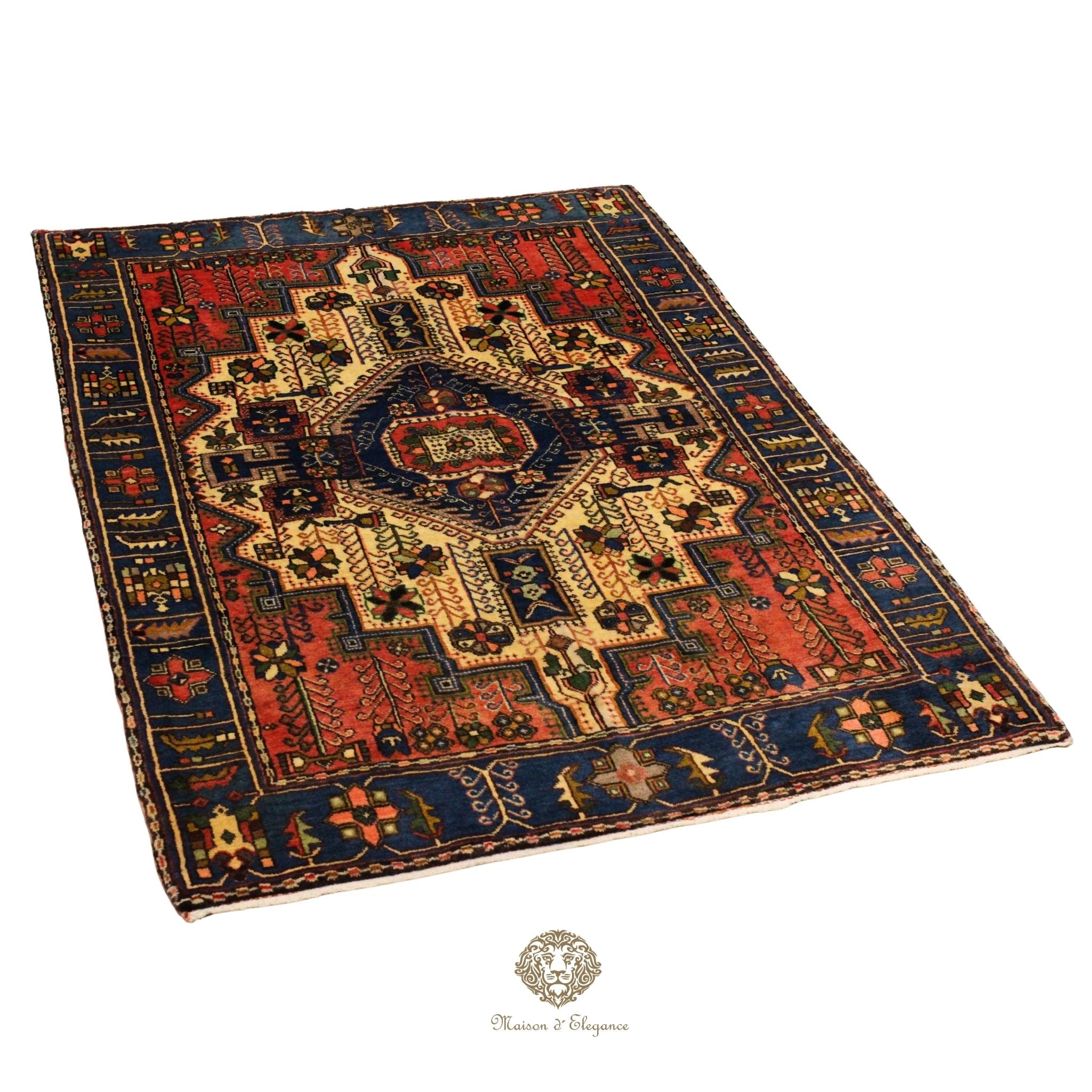 Alfombra Hamedan Lana Centro Geométrico Persa Tradicional 206 x 140 cm