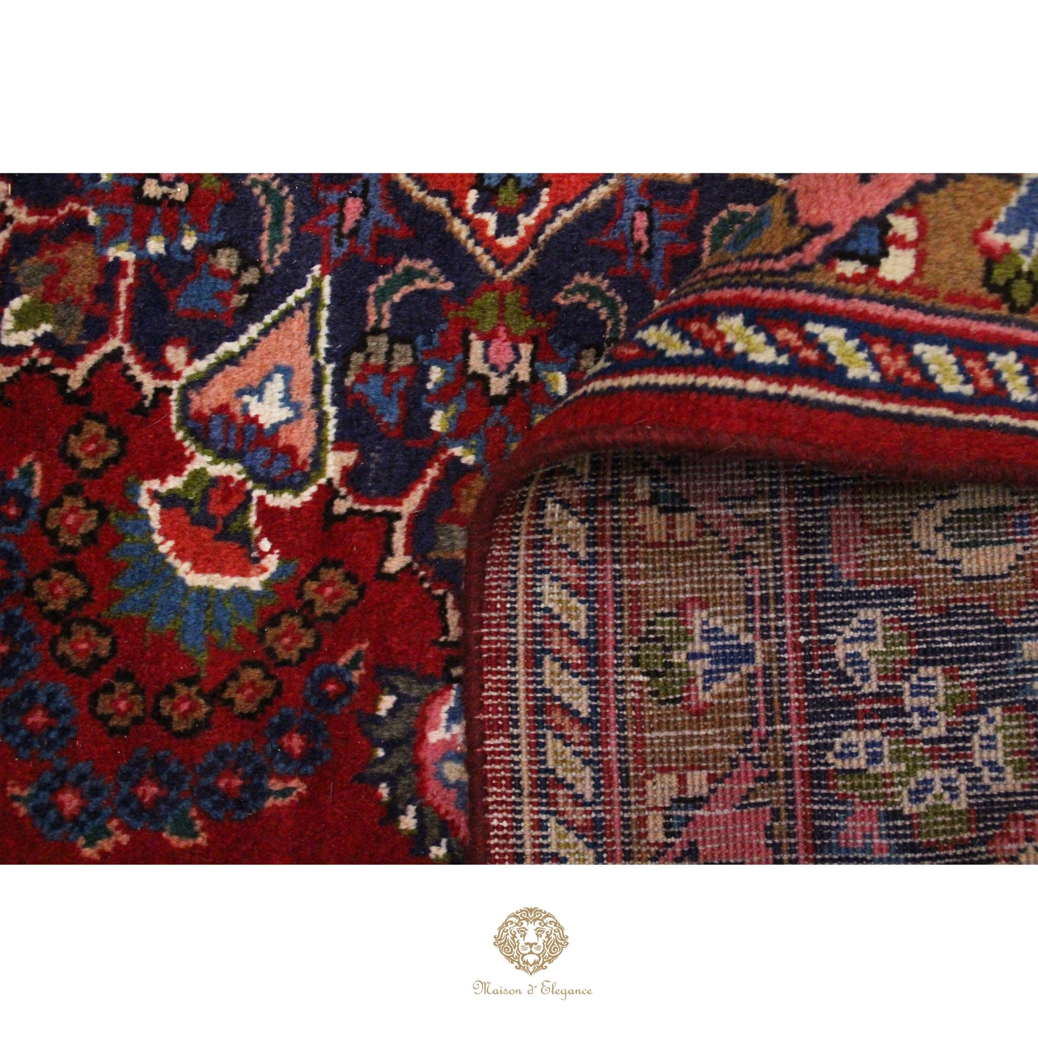 Close-up of a colorful patterned rug with intricate designs.