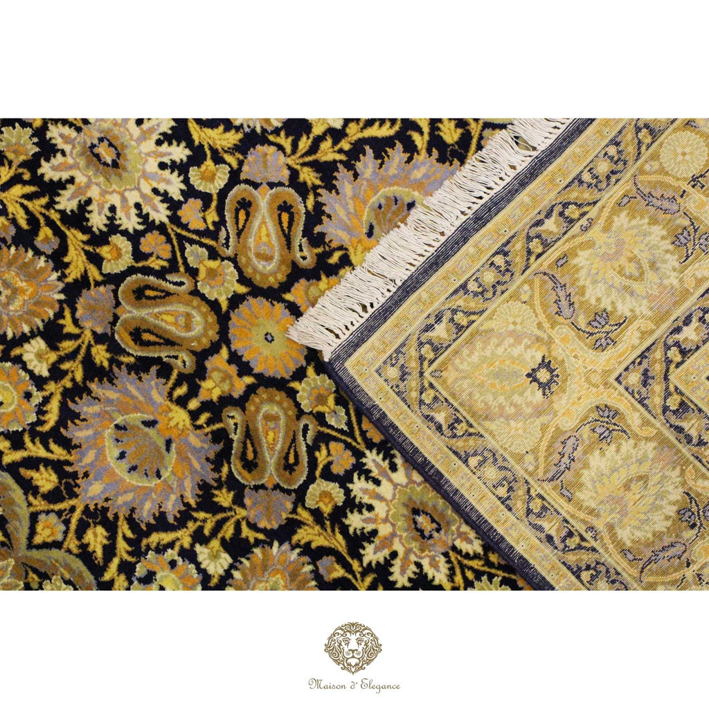 Close-up of a textured fabric with a floral pattern in the background