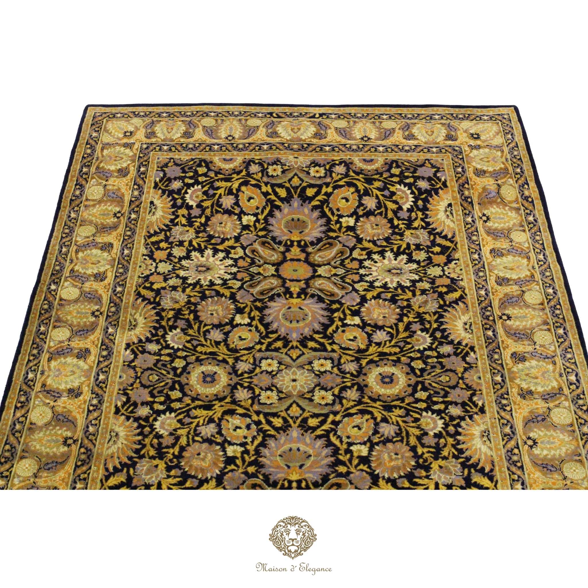 Decorative roundel with floral patterns on a navy background