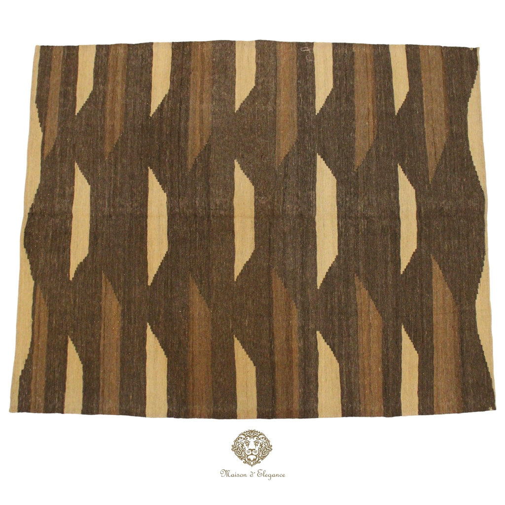 Patterned rug with brown and beige colors on a brown background