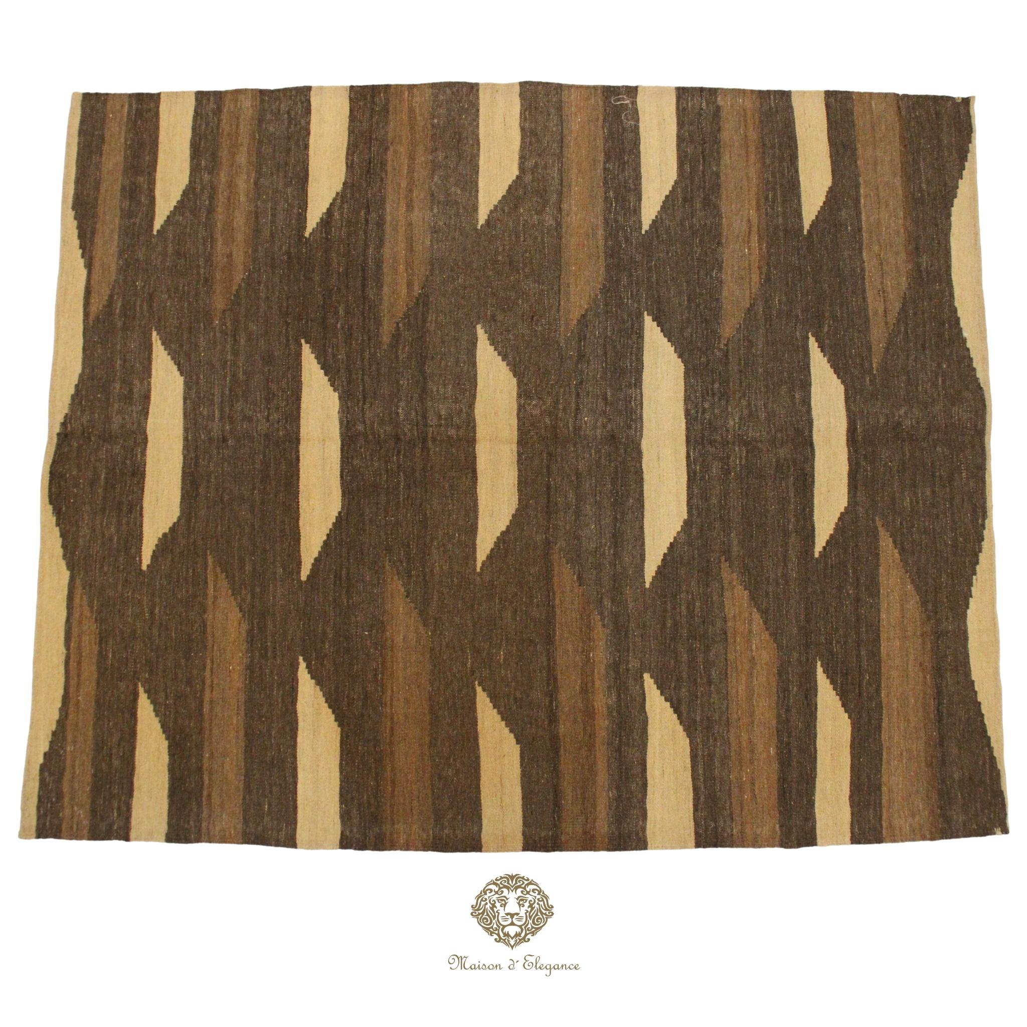 Patterned rug with brown and beige colors on a brown background