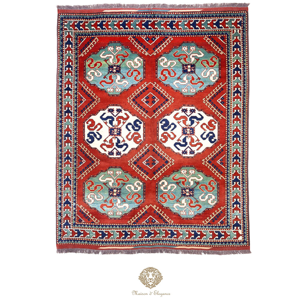Decorative rug with geometric pattern on a white background