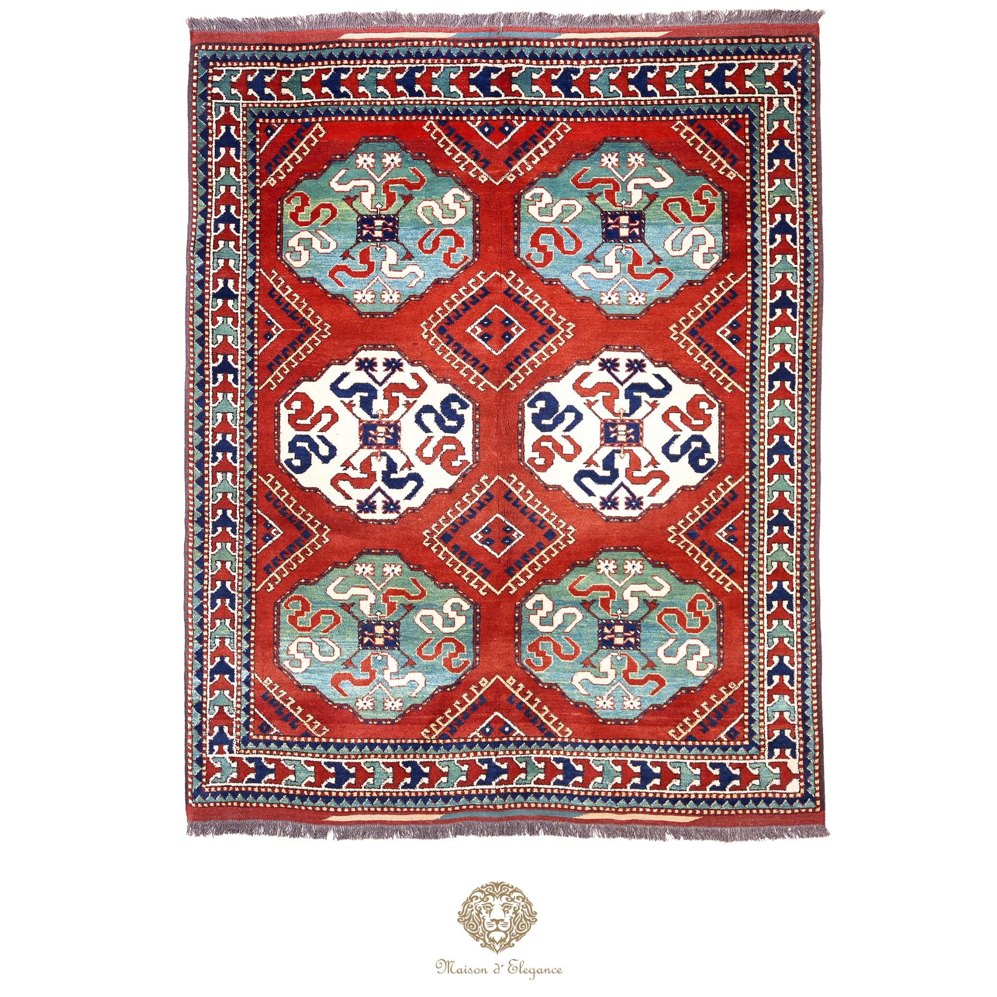 Decorative rug with geometric pattern on a white background
