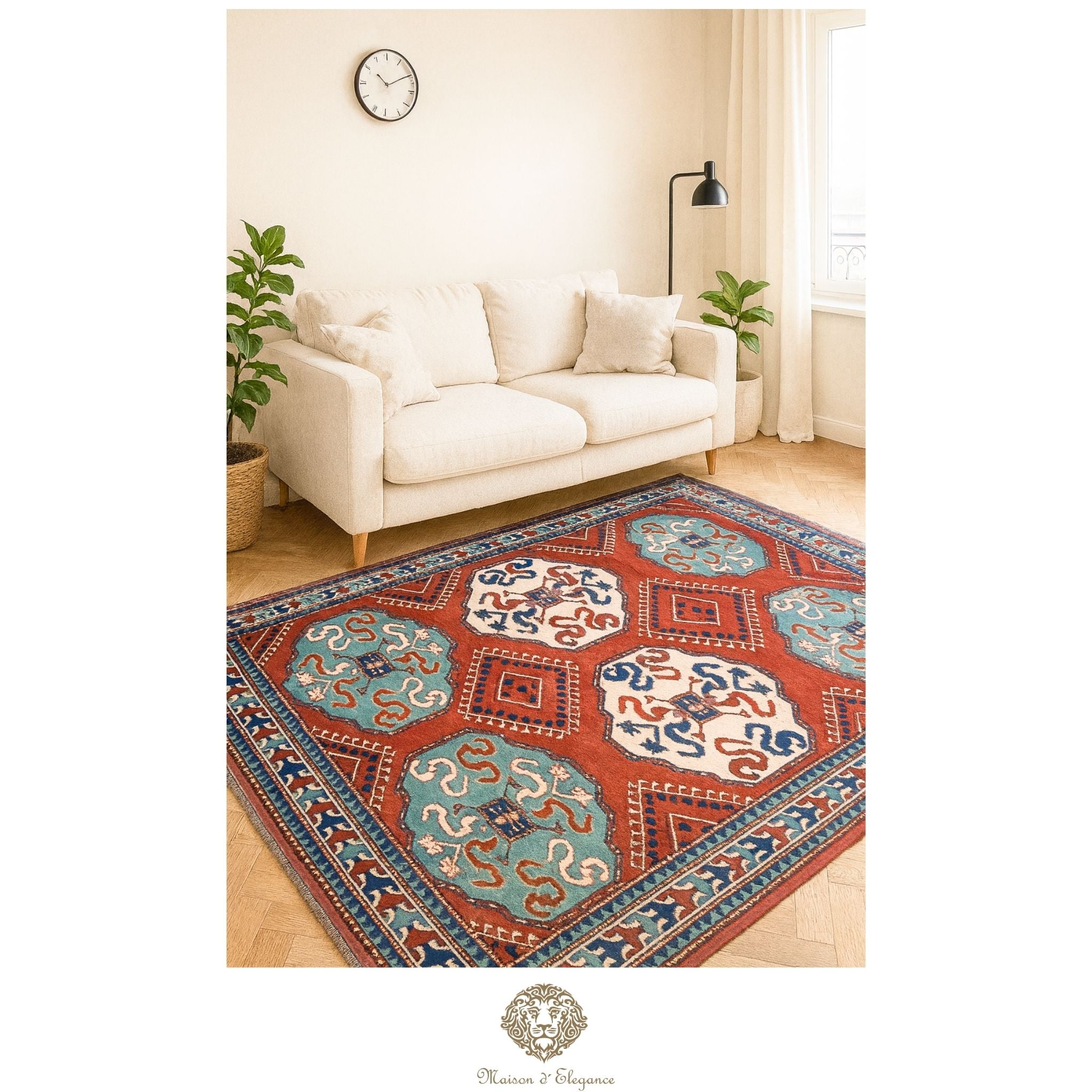 Decorative rug with geometric pattern in a living room setting