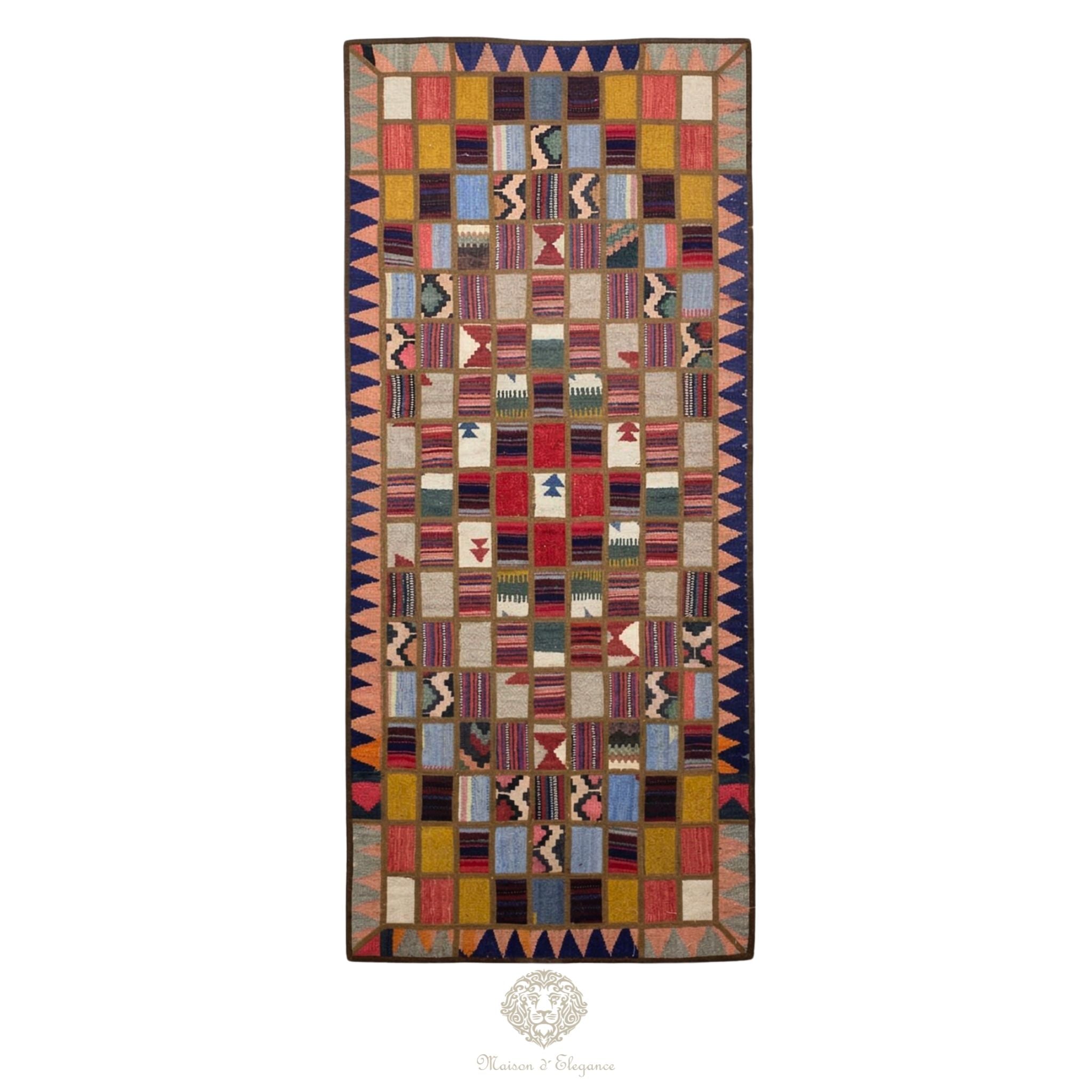 Multicolored patterned rug on a white background